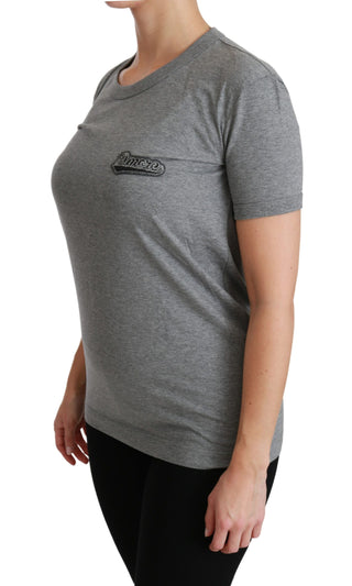 Chic Gray Amore Patch Crewneck Tee - Luxury for You