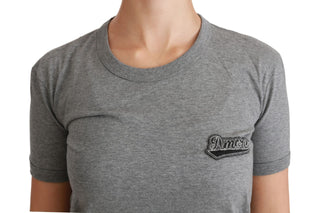 Chic Gray Amore Patch Crewneck Tee - Luxury for You