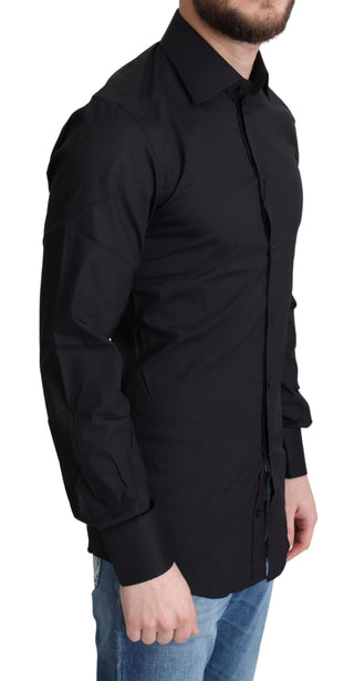 Elegant Black Gold Slim Fit Dress Shirt - Luxury for You