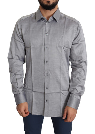 Elegant Gray Slim Fit Cotton Dress Shirt - Luxury for You