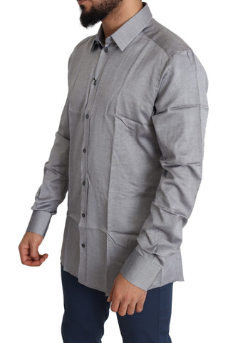 Elegant Gray Slim Fit Cotton Dress Shirt - Luxury for You