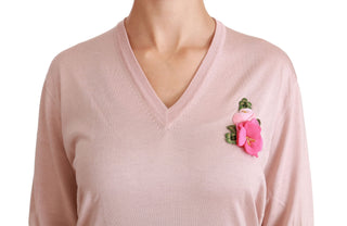 Pink Floral Silk V-neck Sweater - Luxury for You