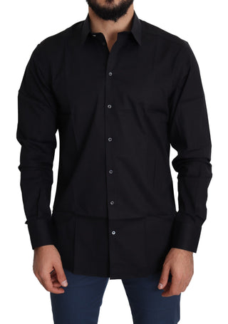 Elegant Black Cotton Stretch Dress Shirt - Luxury for You