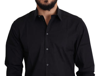 Elegant Black Cotton Stretch Dress Shirt - Luxury for You