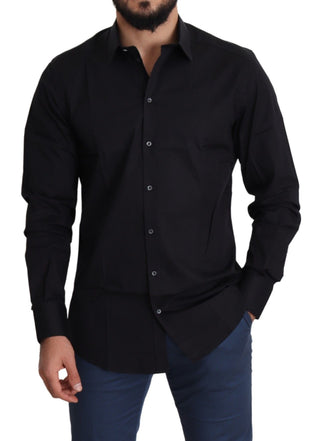 Elegant Black Cotton Stretch Dress Shirt - Luxury for You