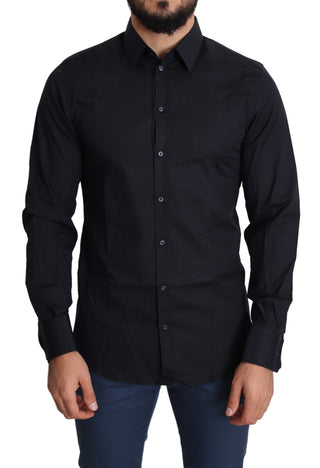 Sleek Black Slim Fit Cotton Stretch Dress Shirt - Luxury for You