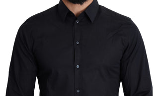 Sleek Black Slim Fit Cotton Stretch Dress Shirt - Luxury for You