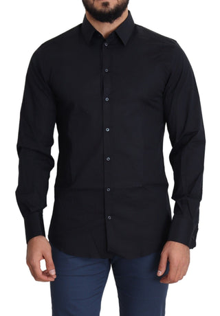 Sleek Black Slim Fit Cotton Stretch Dress Shirt - Luxury for You