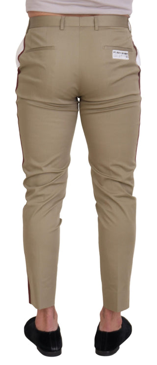 Two-tone White & Brown Chic Cotton Pants