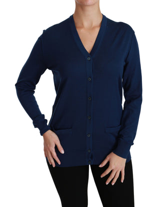 Elegant Blue Virgin Wool Cardigan - Luxury for You