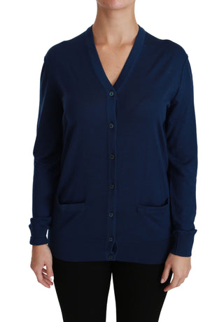 Elegant Blue Virgin Wool Cardigan - Luxury for You