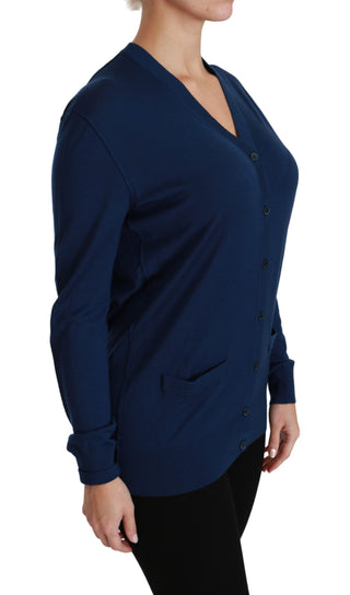 Elegant Blue Virgin Wool Cardigan - Luxury for You