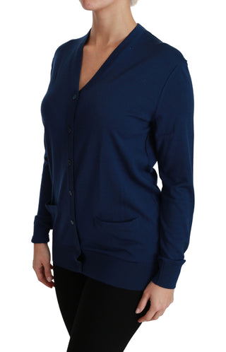 Elegant Blue Virgin Wool Cardigan - Luxury for You