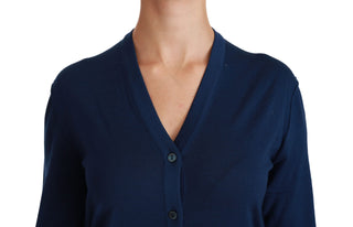 Elegant Blue Virgin Wool Cardigan - Luxury for You