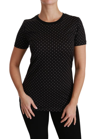 Chic Black Dotted Crewneck Cotton Tee - Luxury for You