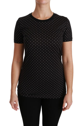 Chic Black Dotted Crewneck Cotton Tee - Luxury for You