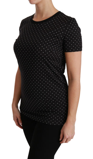 Chic Black Dotted Crewneck Cotton Tee - Luxury for You