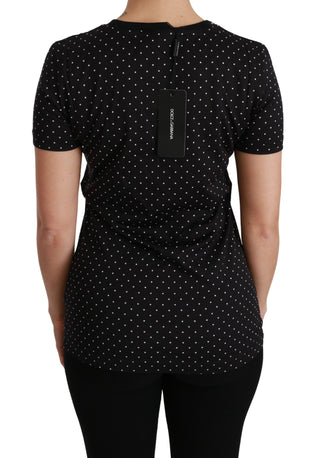 Chic Black Dotted Crewneck Cotton Tee - Luxury for You