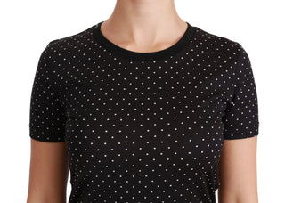 Chic Black Dotted Crewneck Cotton Tee - Luxury for You