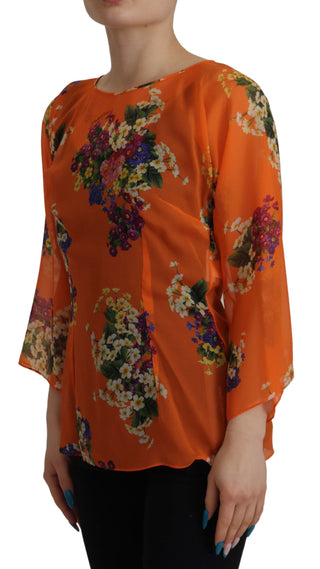 Elegant Floral Silk Blouse With Back Zipper