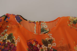 Elegant Floral Silk Blouse With Back Zipper