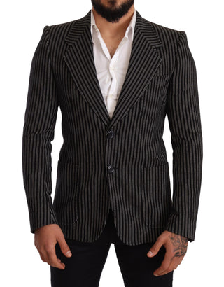 Elegant Black Striped Virgin Wool Blazer - Luxury for You