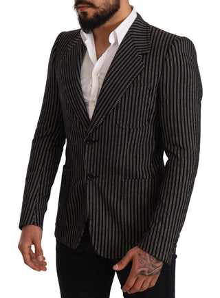 Elegant Black Striped Virgin Wool Blazer - Luxury for You