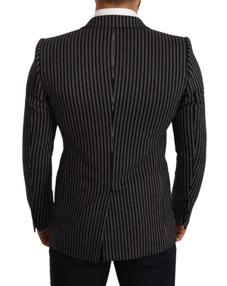 Elegant Black Striped Virgin Wool Blazer - Luxury for You