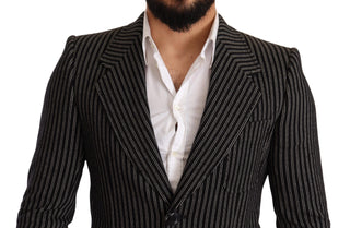 Elegant Black Striped Virgin Wool Blazer - Luxury for You