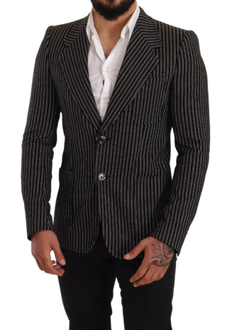 Elegant Black Striped Virgin Wool Blazer - Luxury for You