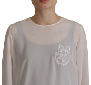 Elegant Silk Top With Logo Embroidery