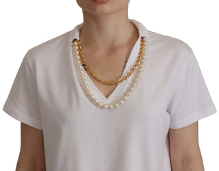 Stunning V-neckline Logo Embellished Tee