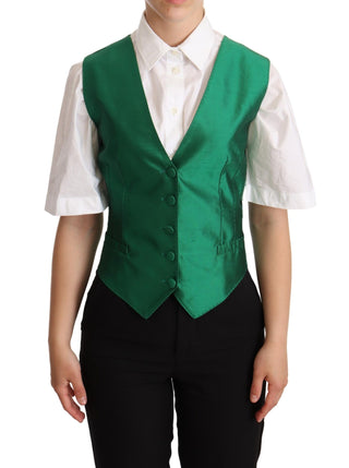 Elegant Green Silk Blend Waistcoat - Luxury for You