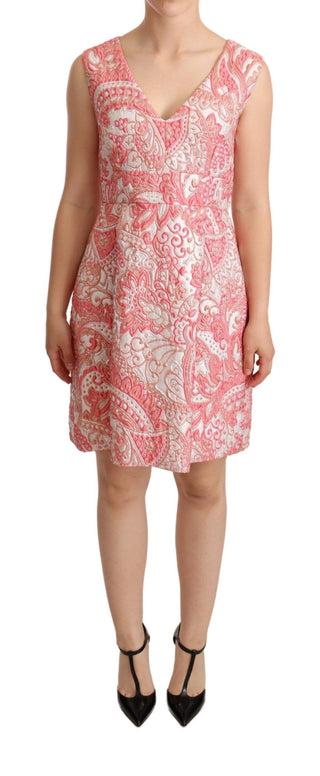 Elegant Pink Jacquard Floral Sheath Dress - Luxury for You