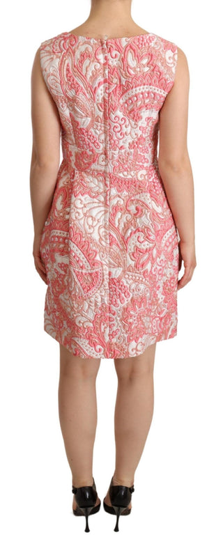 Elegant Pink Jacquard Floral Sheath Dress - Luxury for You