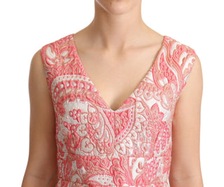 Elegant Pink Jacquard Floral Sheath Dress - Luxury for You