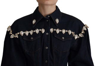 Elegant Crystal-embellished Denim Jacket