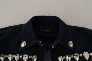 Elegant Crystal-embellished Denim Jacket