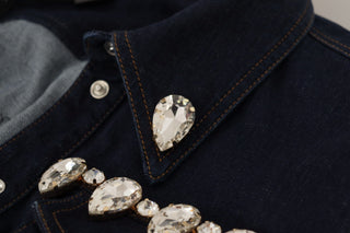 Elegant Crystal-embellished Denim Jacket