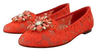 Elegant Lace Vally Flats In Coral Red