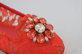 Elegant Lace Vally Flats In Coral Red