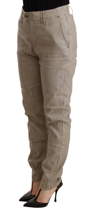 Chic Beige Mid Waist Baggy Pants For Sophisticated Style - Luxury for You