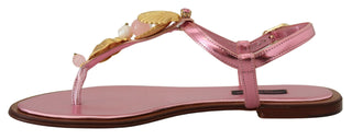 Chic Pink Leather Sandals With Exquisite Embellishment