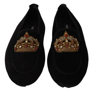 Elegant Black Leather Loafer Slides With Gold Embroidery - Luxury for You