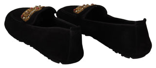 Elegant Black Leather Loafer Slides With Gold Embroidery - Luxury for You