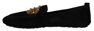 Elegant Black Leather Loafer Slides With Gold Embroidery - Luxury for You