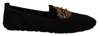 Elegant Black Leather Loafer Slides With Gold Embroidery - Luxury for You