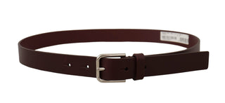 Elegant Maroon Leather Belt With Logo Buckle