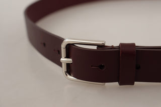 Elegant Maroon Leather Belt With Logo Buckle