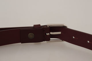 Elegant Maroon Leather Belt With Logo Buckle